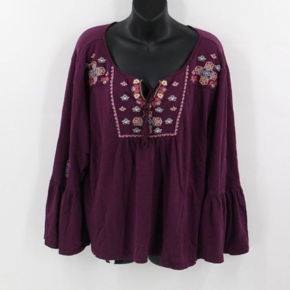 Simply Emma Plum Embroidered Peasant Blouse